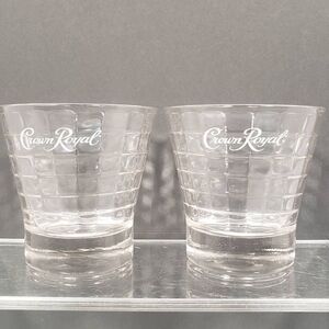Crown Royal Optic Block‎ Retro Whiskey Low Ball Glass Tumbler Set of 2